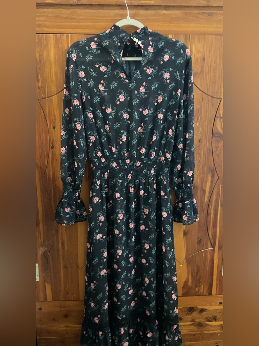 Vintage English Factory Black Floral Long-Sleeve Maxi Dress - Picture 2 of 13